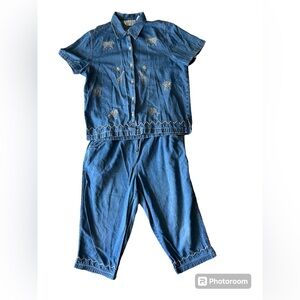 Vintage, Casual Corner Annex, denim embroidered animal print, size medium